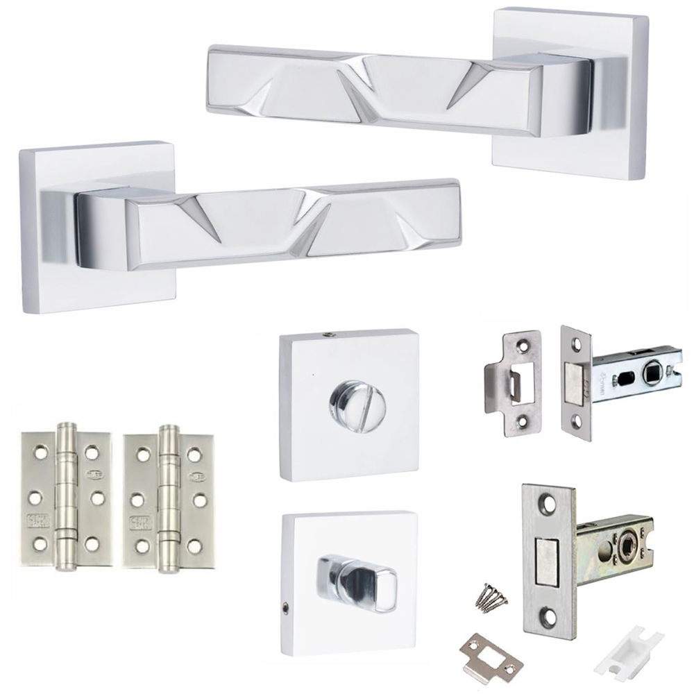 Golden Grace Polished Chrome Modern Nova Bathroom Door Handle Set Image 1
