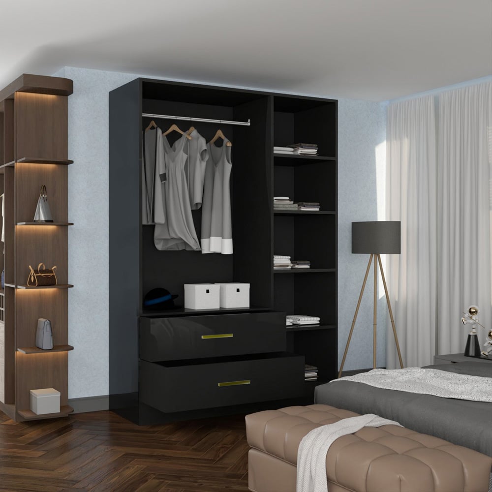 Sliding Wardrobes 4U XD2 3 Door 2 Drawer Black High Gloss Gold Handle Mirror Wardrobe Image 4