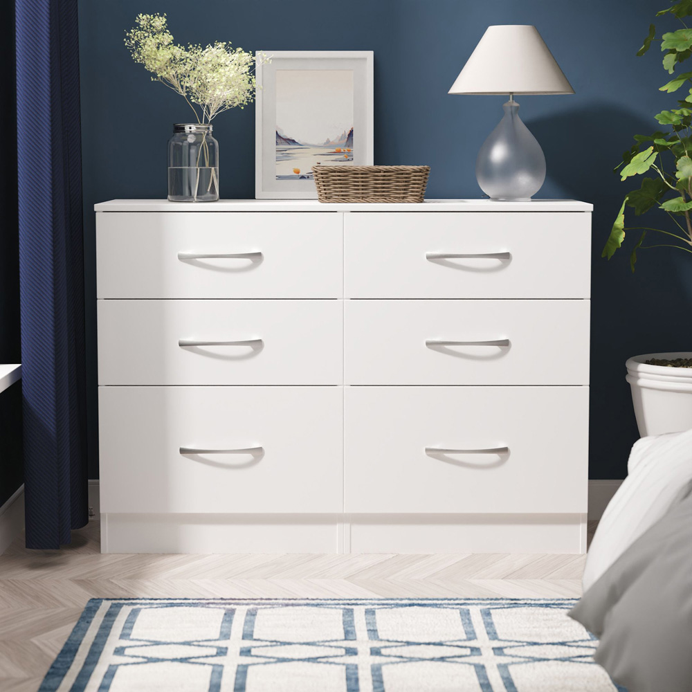 Crowndale Avon 6 Drawer Matt White Wide Chest of Drawers Ready Assembled Image 7