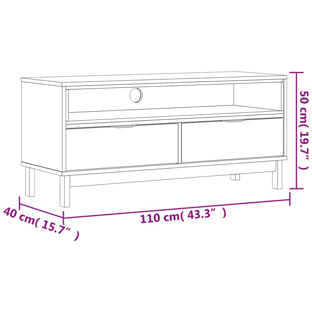 vidaXL Flam 2 Drawer Single Shelf Oak Solid Pine Wood TV Cabinet Image 9