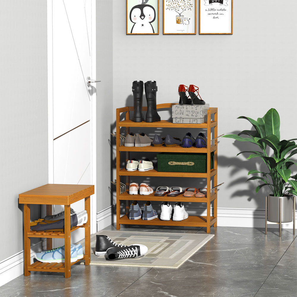 HOMCOM 5-Tier Teak Acacia Wood Shoe Rack Image 3