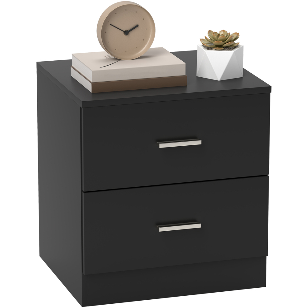 Portland 2 Drawer Black Bedside Table Image 2