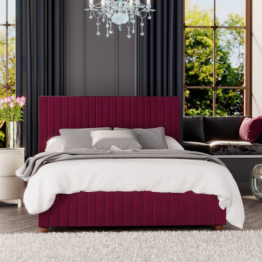Laurence Llewelyn-Bowen Estella King Size Berry Plush Velvet Ottoman Bed Image 1