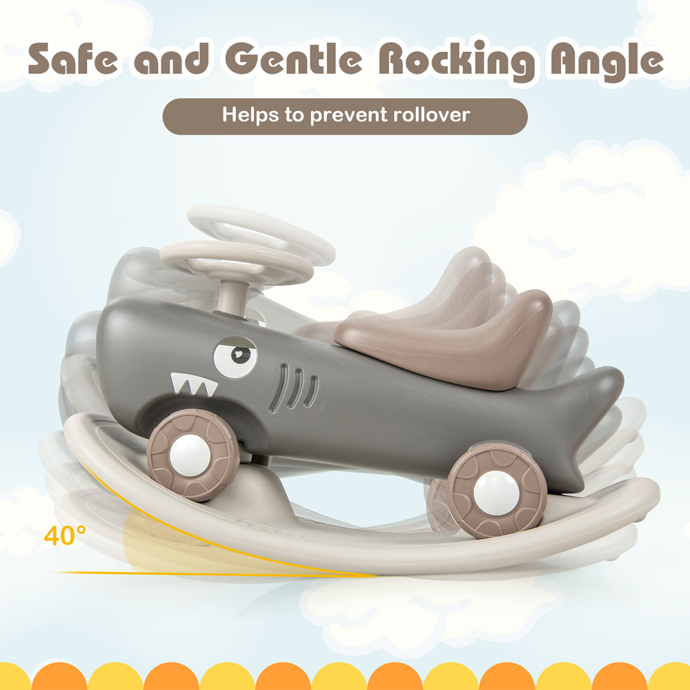 Costway Kids Grey 3 in 1 Convertible Rocking Horse Image 5