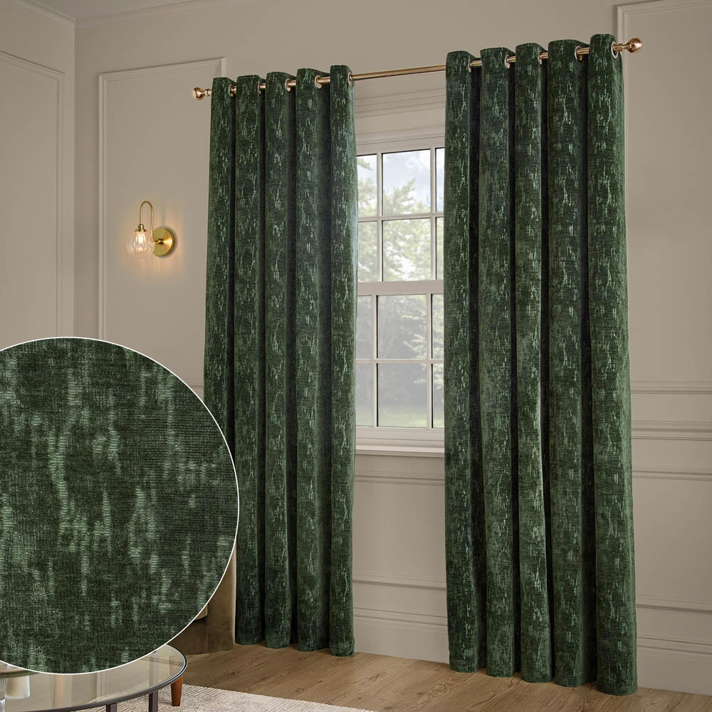 Paoletti Aurelio Emerald Chenille Fully Lined Eyelet Curtains 168 x 137cm Image 4