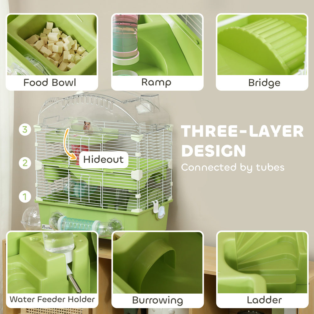 PawHut Green 3 Shelf Hamster Cage with Accessories Image 8