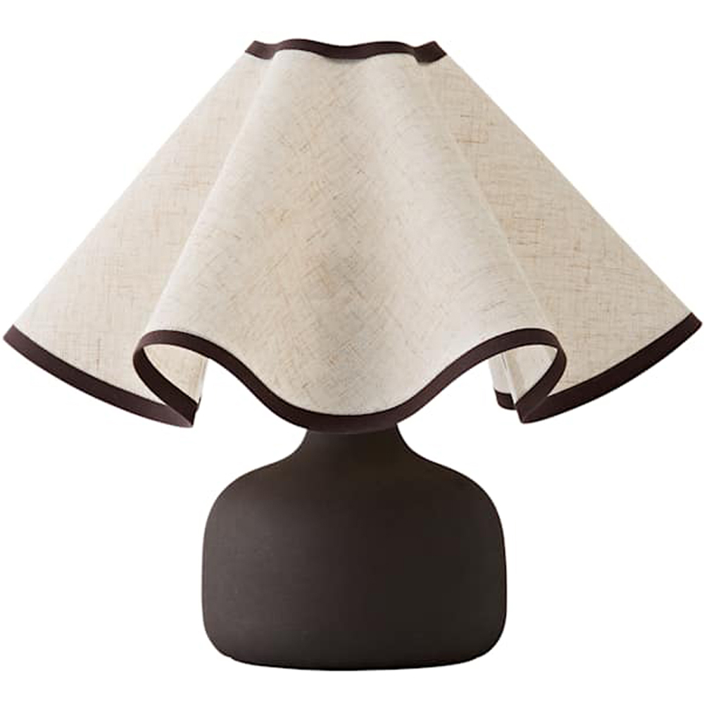 ValueLights Emilia Linen Wave Shade Chocolate Brown Ceramic Table Lamp with Bulb Image 1