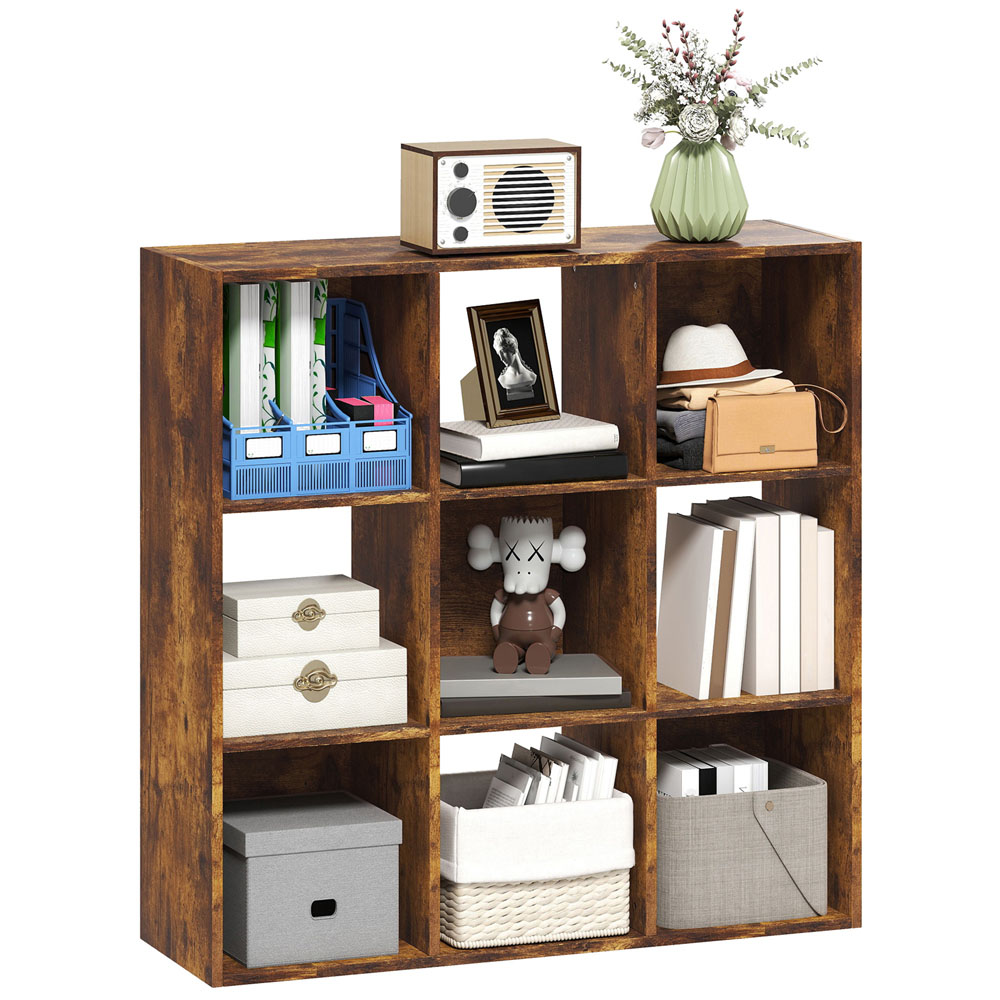 HOMCOM 9 Cube Rustic Brown Storage Cupboard Image 2