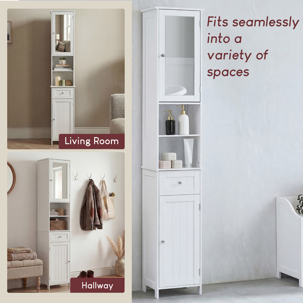 BATH VIDA Priano 2 Door Single Drawer White Tall Mirror Floor Cabinet Image 4