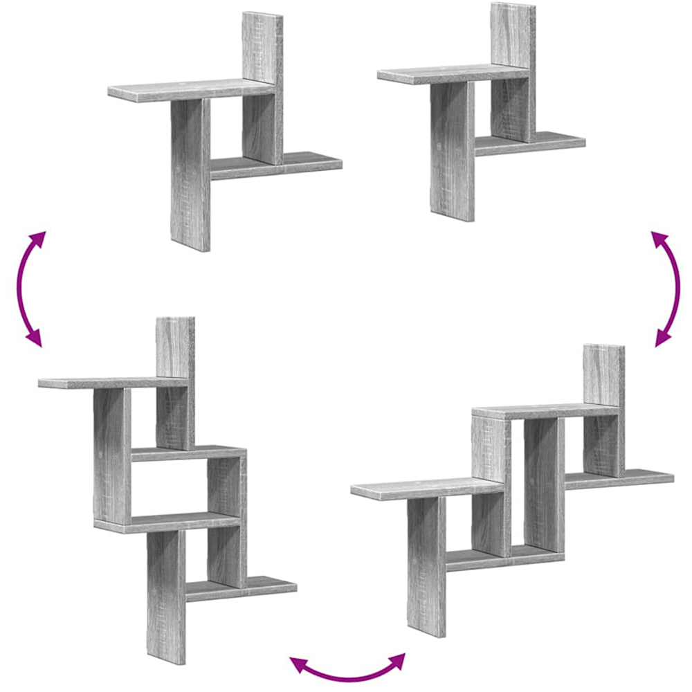vidaXL Set of 2 3 Shelf Grey Sonoma Floating Wall Shelf Image 7