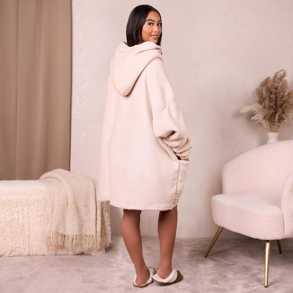 Sienna Natural Sherpa Fleece Zip Up Oversized Hoodie Blanket Image 3