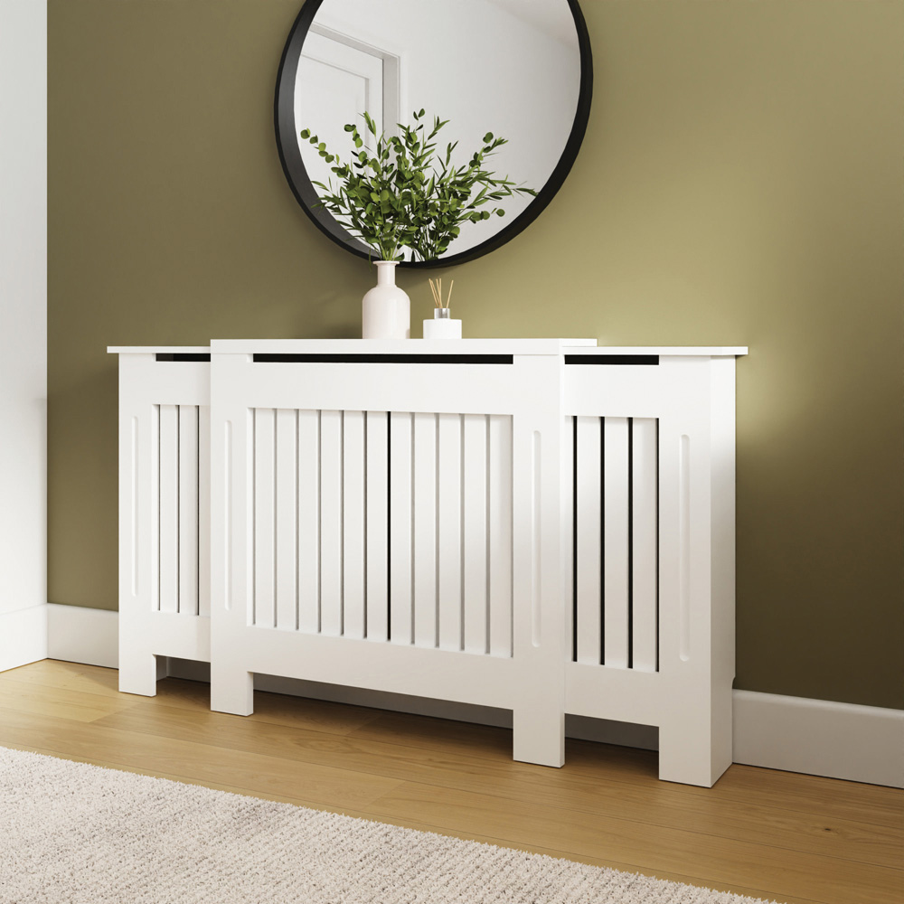 GFW Harrison White Open Slat Adjustable Radiator Cover Image 7
