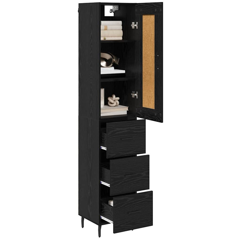 vidaXL Single Door 3 Drawer Black Oak Highboard with Metal Legs Image 3