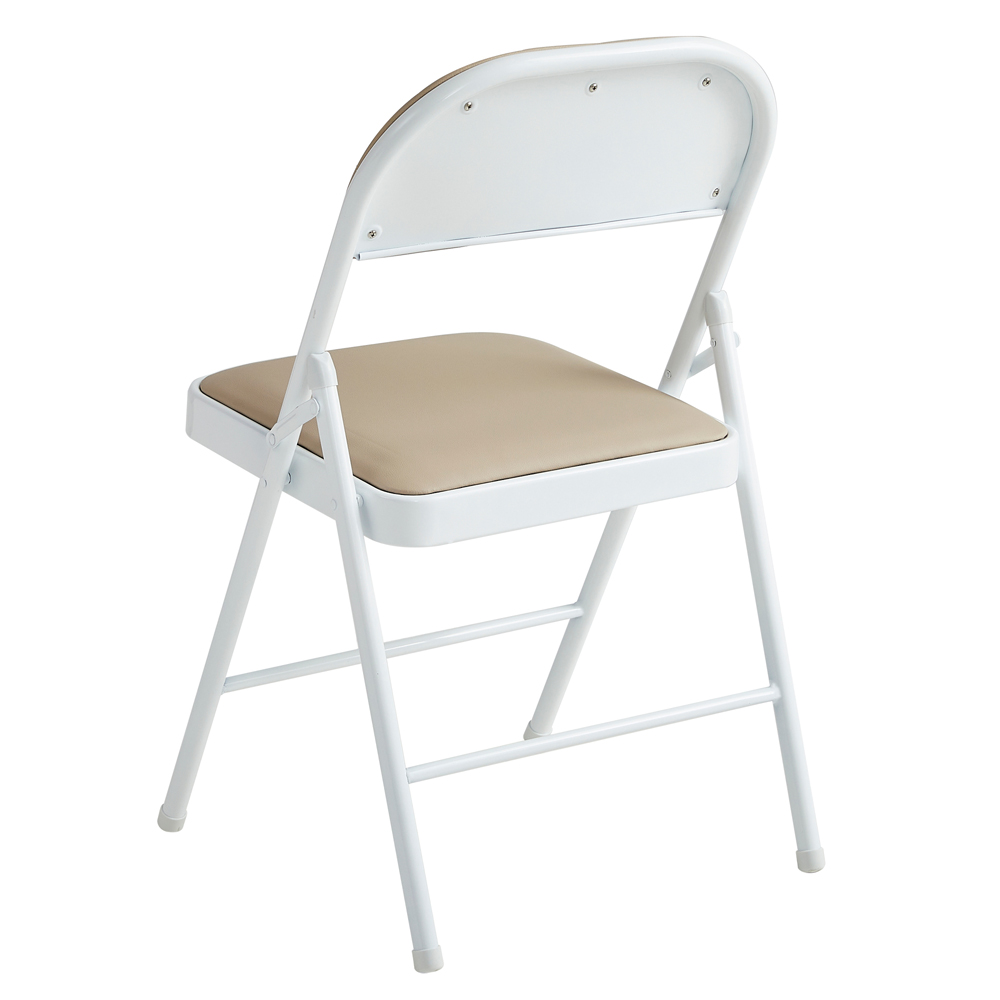 Set of 4 Beige Padded Folding Metal Dining Chairs Image 4
