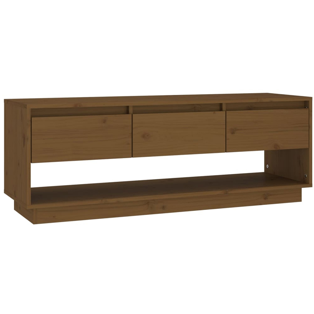 vidaXL 3 Drawer Single Shelf Honey Brown Solid Pine Wood TV Cabinet Image 2