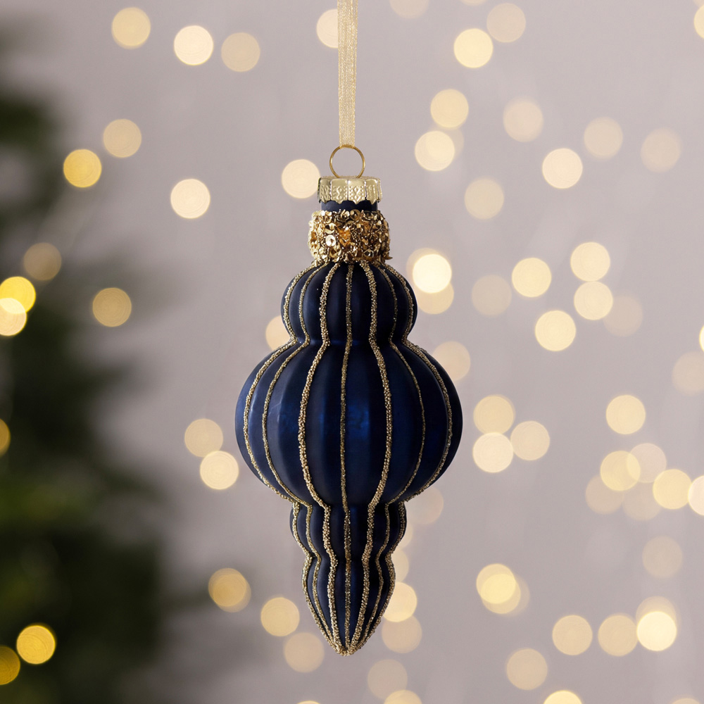 Charles Bentley 4 Mixed Design Blue Glass Christmas Baubles 12 Pack Image 3