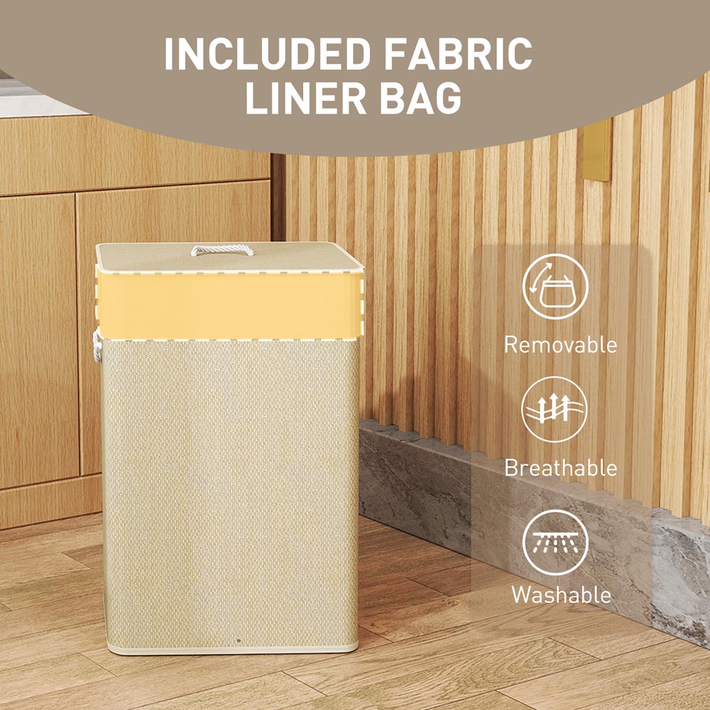HOMCOM Natural Wood Finish Laundry Hamper 72L Image 7