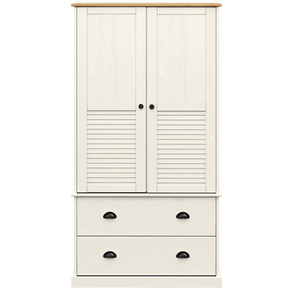 vidaXL Vigo 2 Door 2 Drawer White Solid Pine Wood Wardrobe Image 4