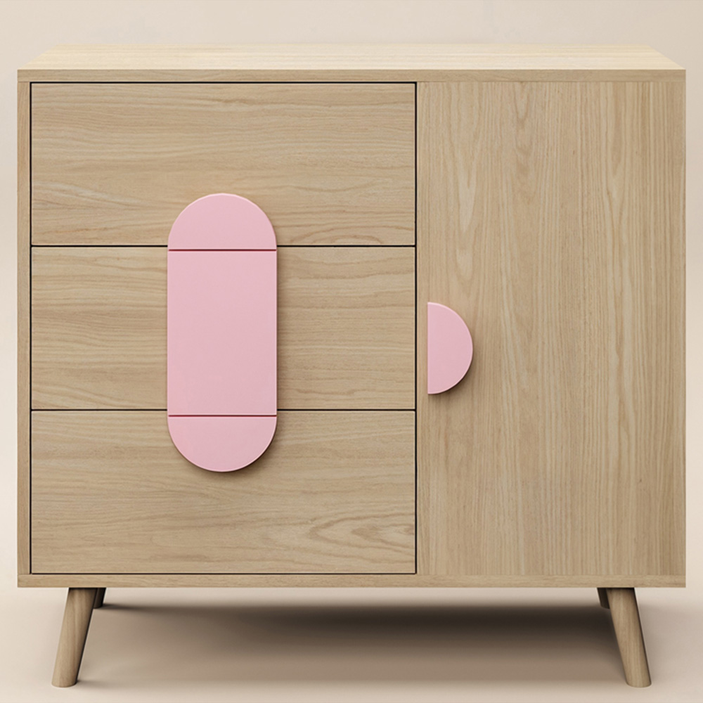 Flair Noah Single Door 3 Drawers Oak and Pink Cabinet Image 2