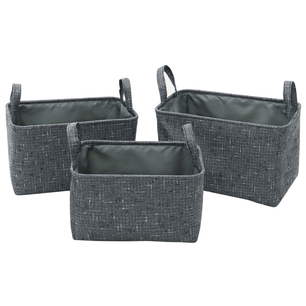 JVL Shadow Rectangular Fabric Storage Baskets with Handles Set of 3 Image 1