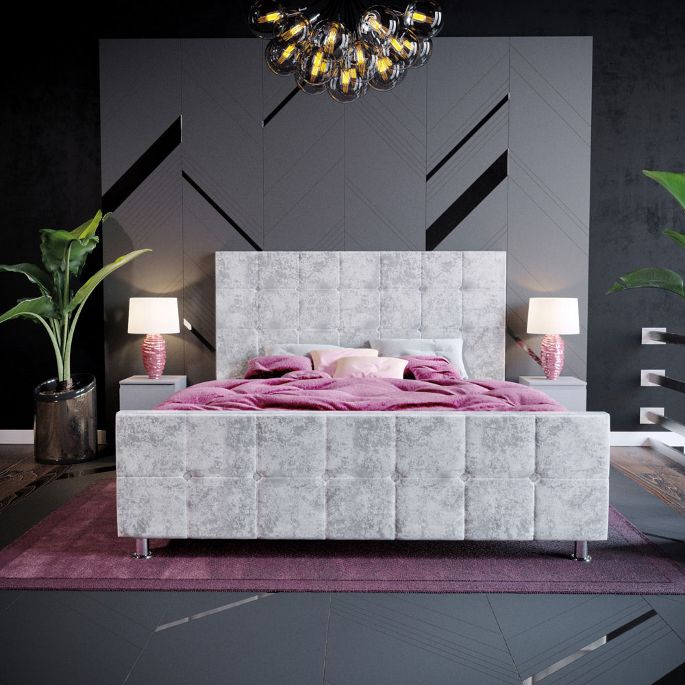 Vida Designs Valentina King Size Silver Crushed Velvet Bed Frame Image 5