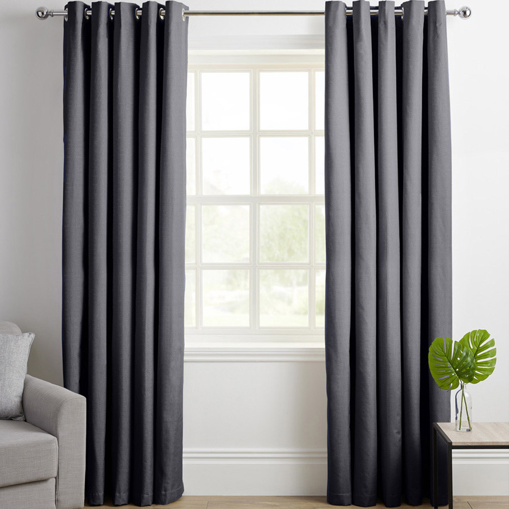 Wilko Textured Dark Grey Black Out Curtains 167 x 183cm Image 1