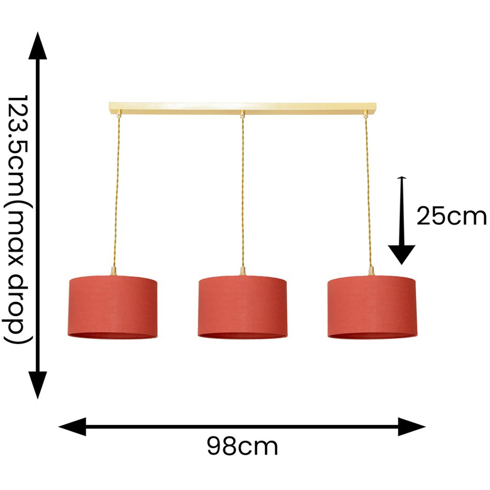 ValueLights Reni Rust Drum Shade 3 Drop Bar Gold Diner LED Ceiling Pendant Light Image 7
