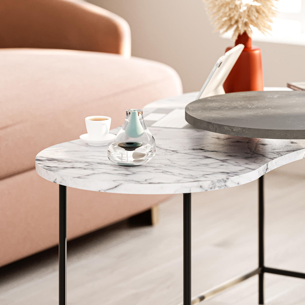 Decortie Cuddle White Marble Effect Nest of Tables Set of 2 Image 3