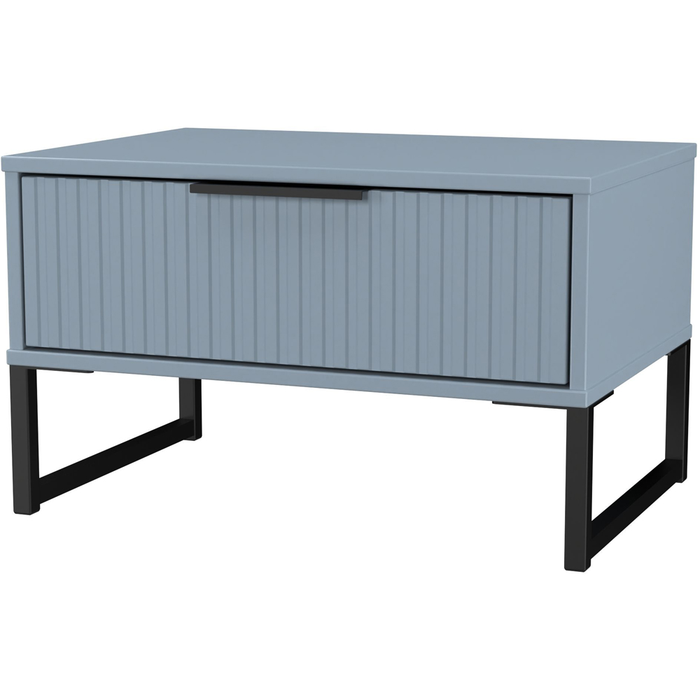 Crowndale Fluted Single Drawer Denim Blue Wide Side Table Ready Assembled Image 4
