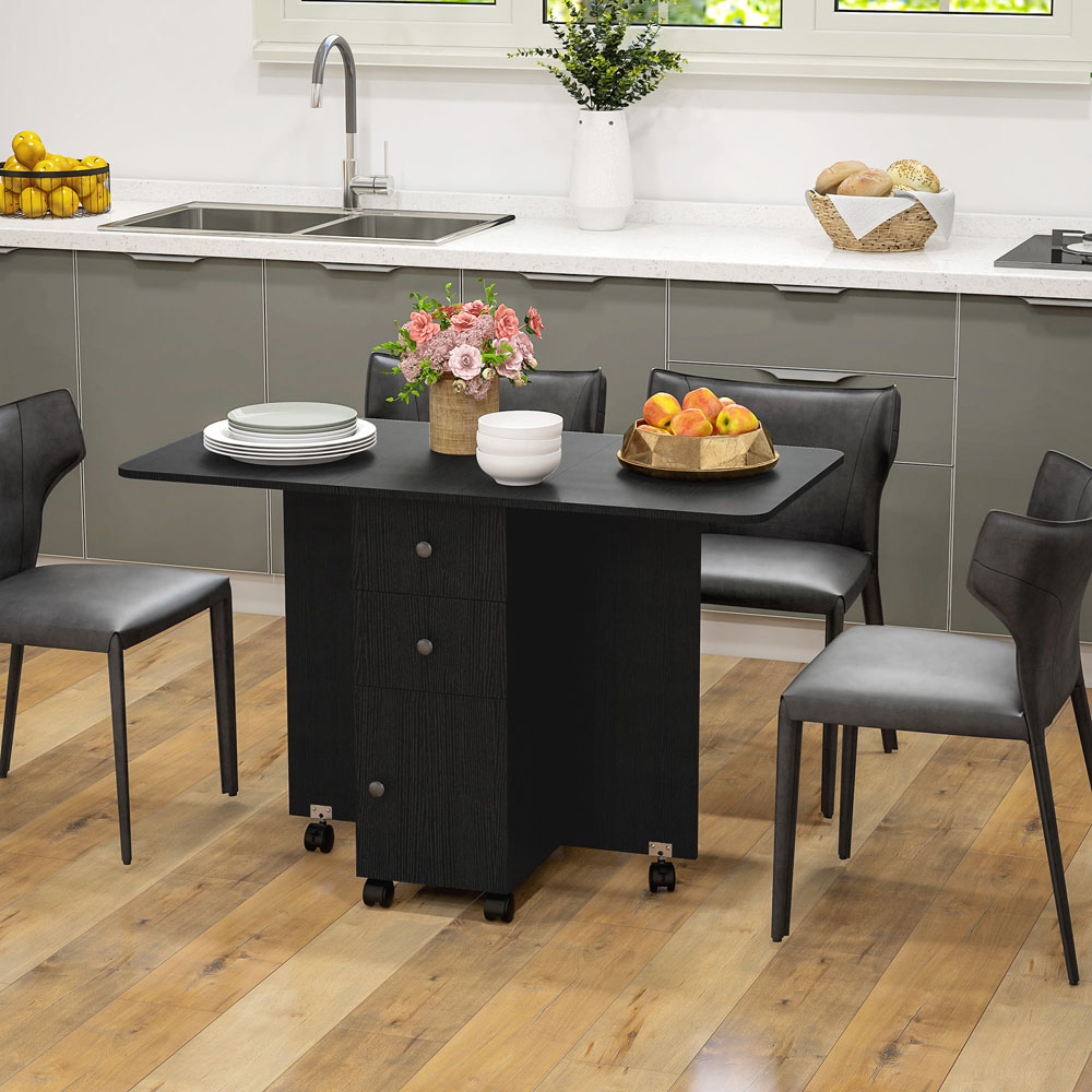 HOMCOM 6 Seater Distressed Black Drop Leaf Dining Table Image 4