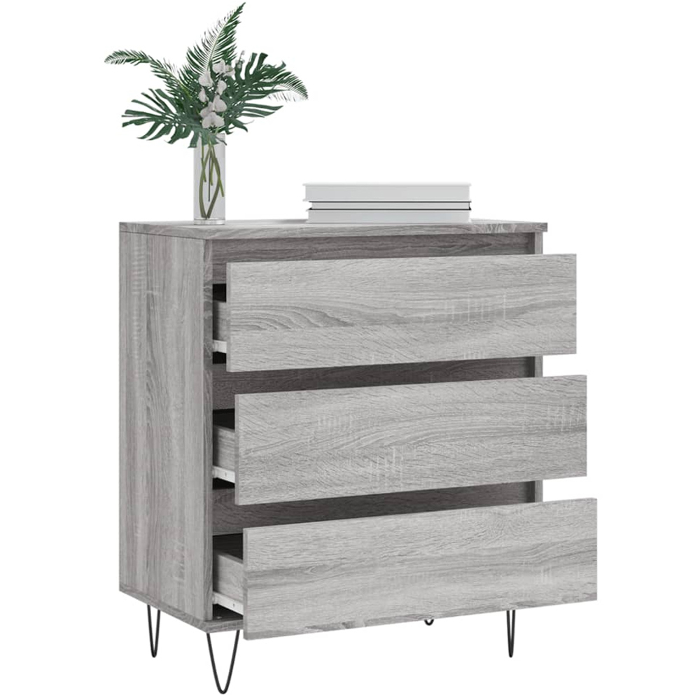vidaXL 3 Drawer Grey Sonoma Wooden Sideboard Image 4