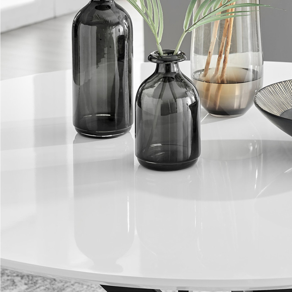 Furniturebox Arona Cesano 6 Seater Round Dining Set White Gloss Black and Green Image 5