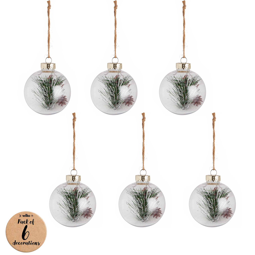 Wilko Cosy Encapsulated Foliage Bauble 6 Pack Image 1