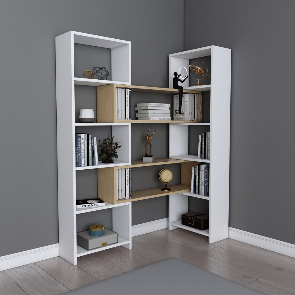 Decorotika Poyraz 8 Shelf White Sapphire Oak Bookcase Image 4