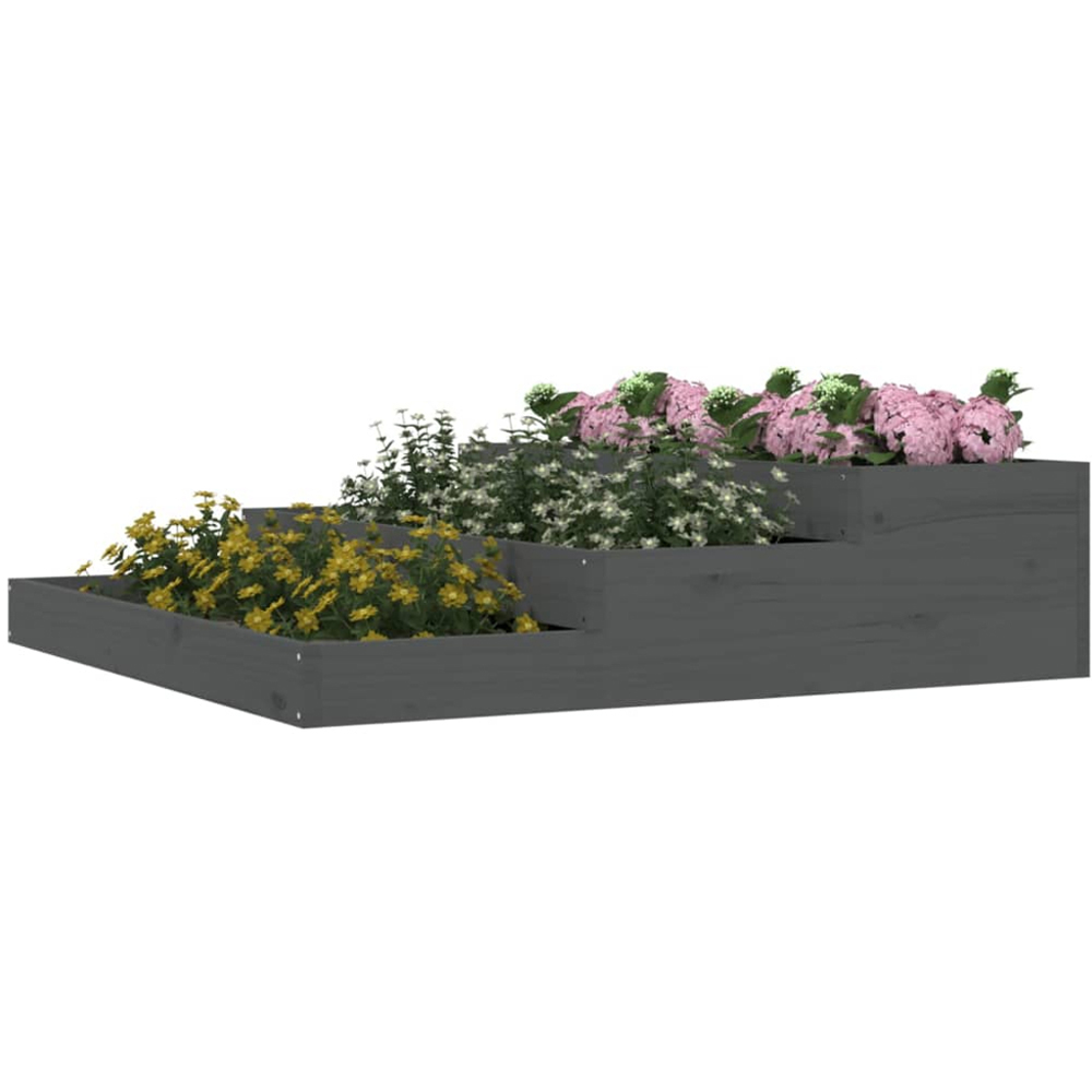 vidaXL Grey Solid Pine Wood Stair-Step Design Garden Planter 27 x 107 x 107cm Image 2