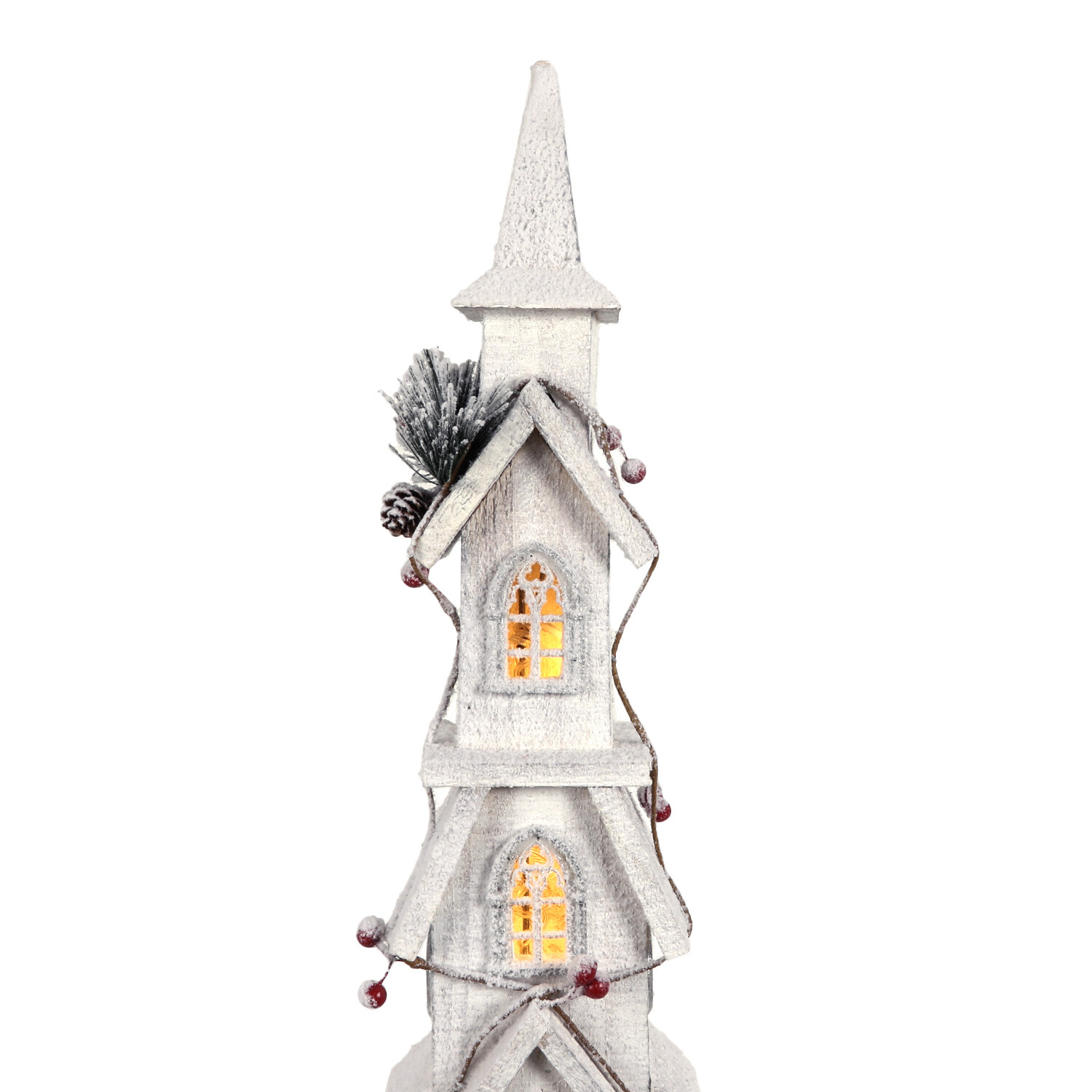 Frosted Fairytale White LED Snowy Tall Church Decoration Ornament Image 4