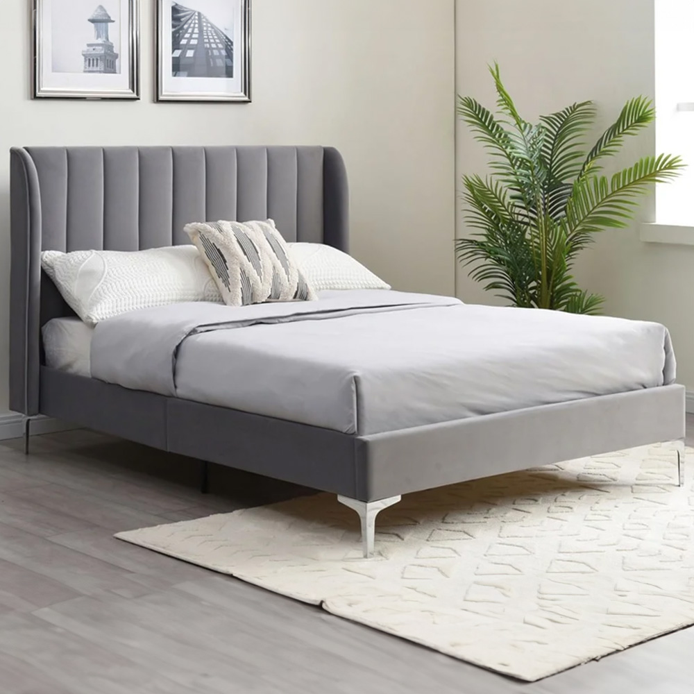 Hyacinth Super King Grey Velvet Bed Frame Wilko