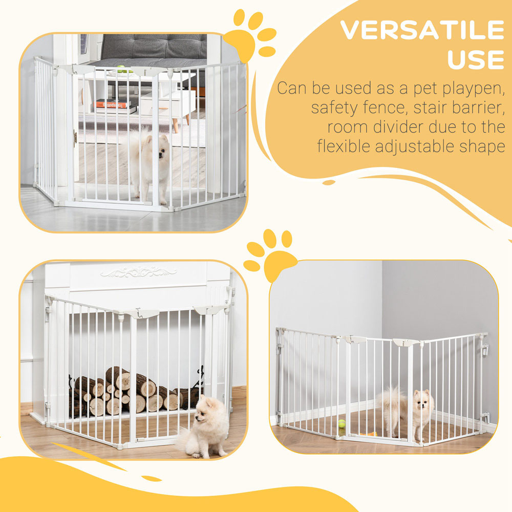 PawHut White 3 Panel Playpen Metal Pet Safety Gate with Walk Through Door Image 6