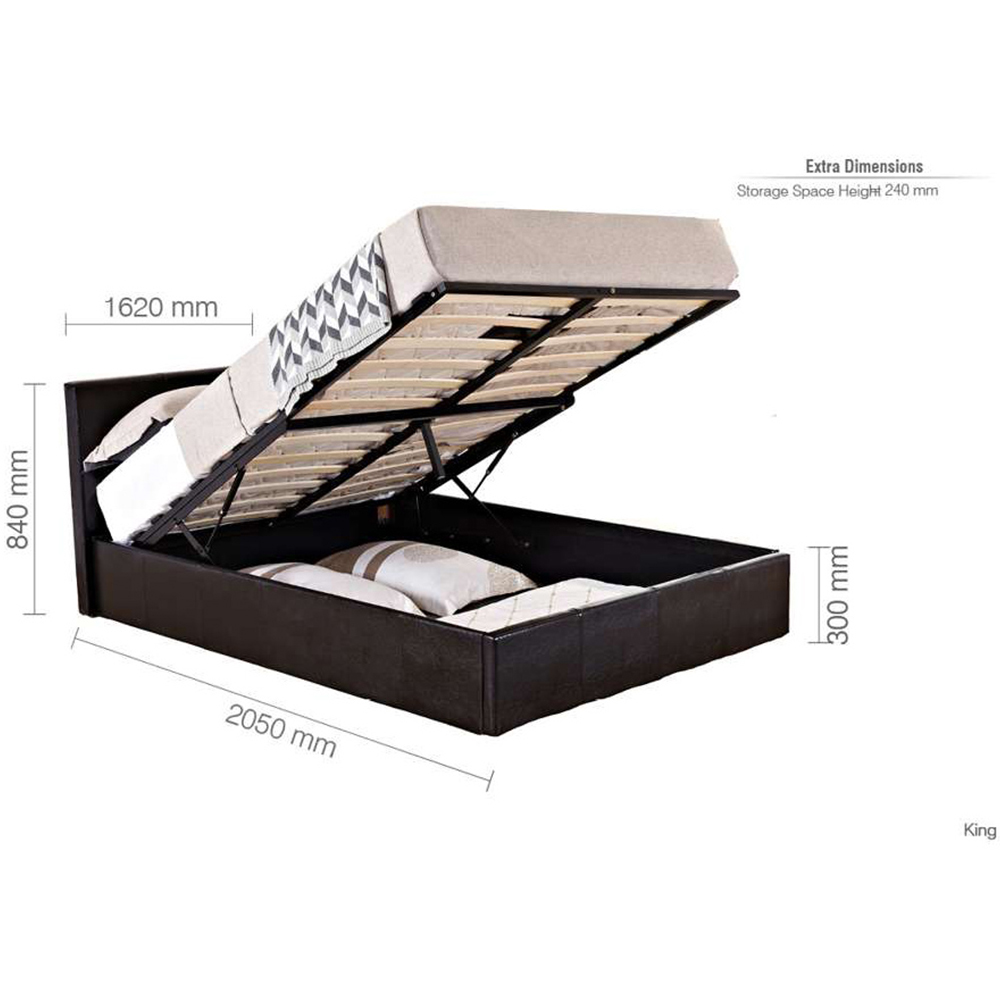 Berlin King Size Brown Faux Leather Ottoman Bed Image 9