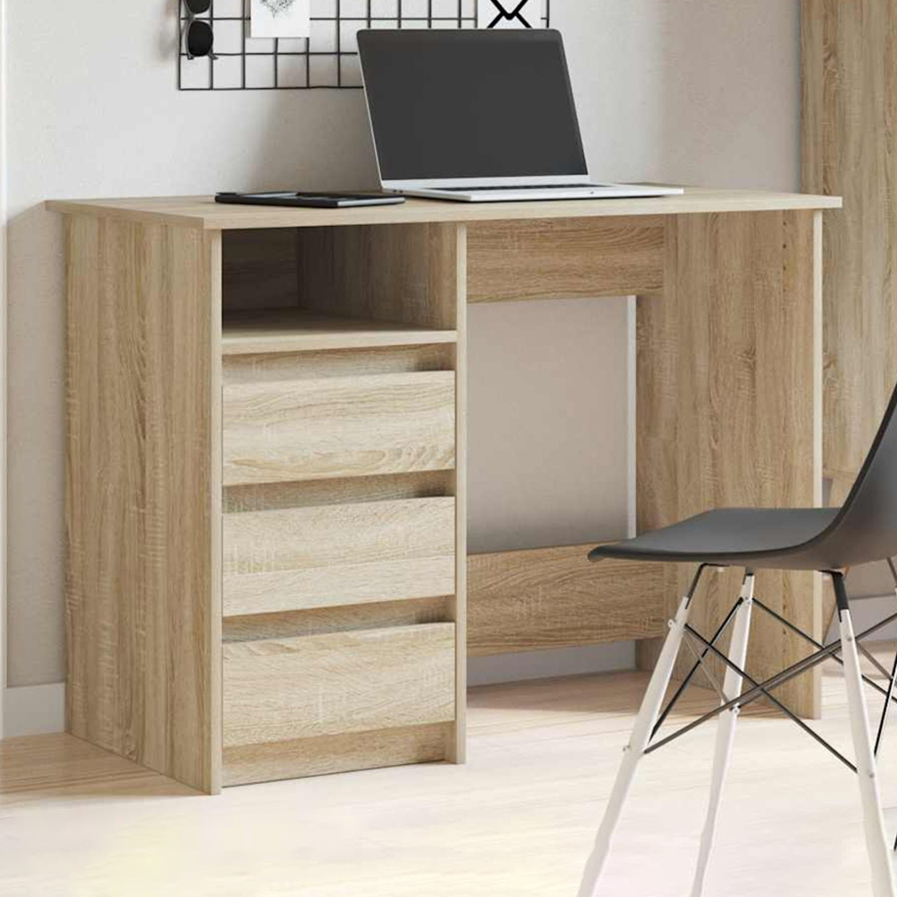 vidaXL 3 Drawer Single Shelf Computer Desk Sonoma Oak Image 1