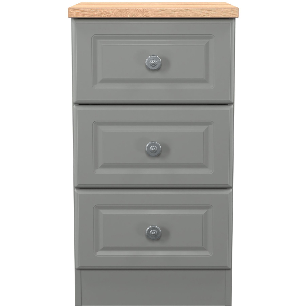 Crowndale Norfolk 3 Drawer Dusk Grey and Bardolino Oak Bedside Cabinet Ready Assembled Image 2