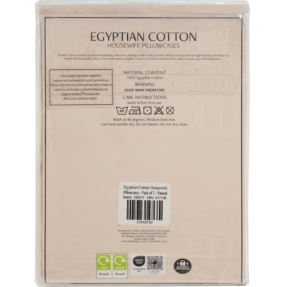Pack of 2 Egyptian Cotton Housewife Pillowcases Natural Image 3