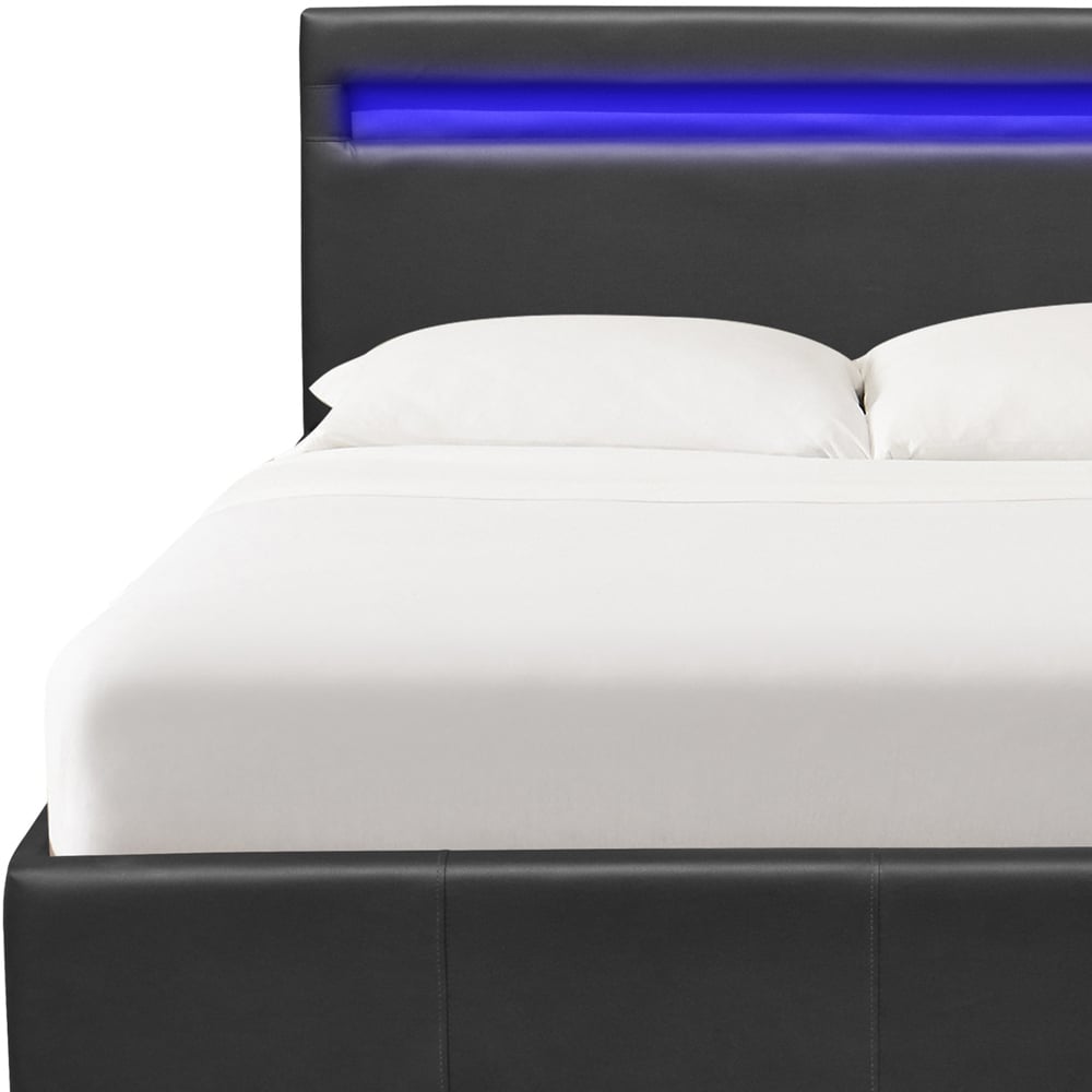 Comfy Living Double Black Faux Leather Ottoman Bed Frame with LED Image 3