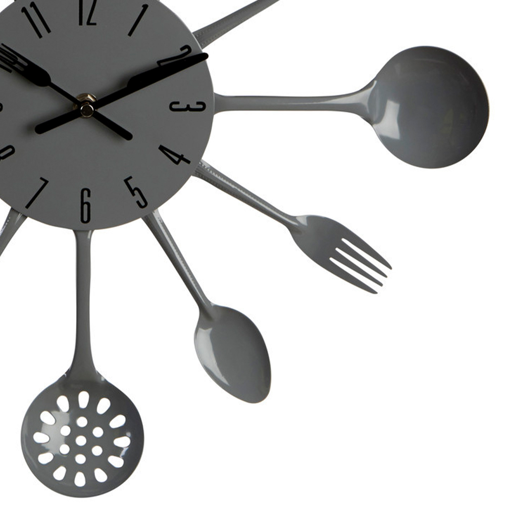 Premier Housewares Grey Cutlery Wall Clock 33cm Image 4