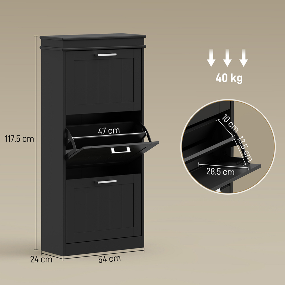 Portland 3 Flip Drawer Black Slim Shoe Storage Cabinet Image 9