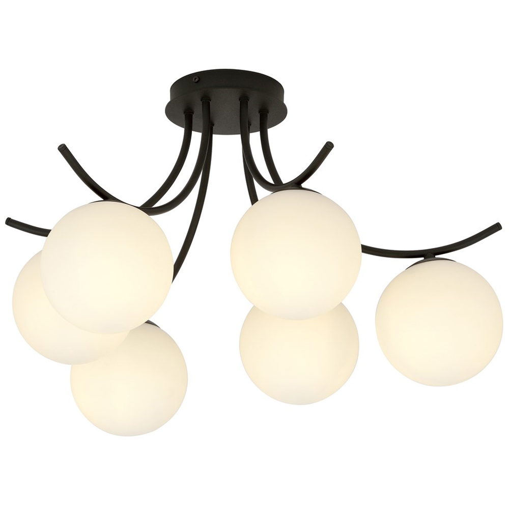 Emibig Boston 6 Light White Shade Black E14 Ceiling Pendant Light Image 3