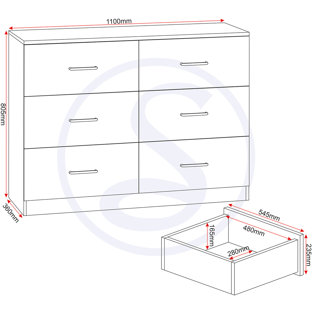 Seconique Dakota 6 Drawer Dark Grey Storage Chest Image 9
