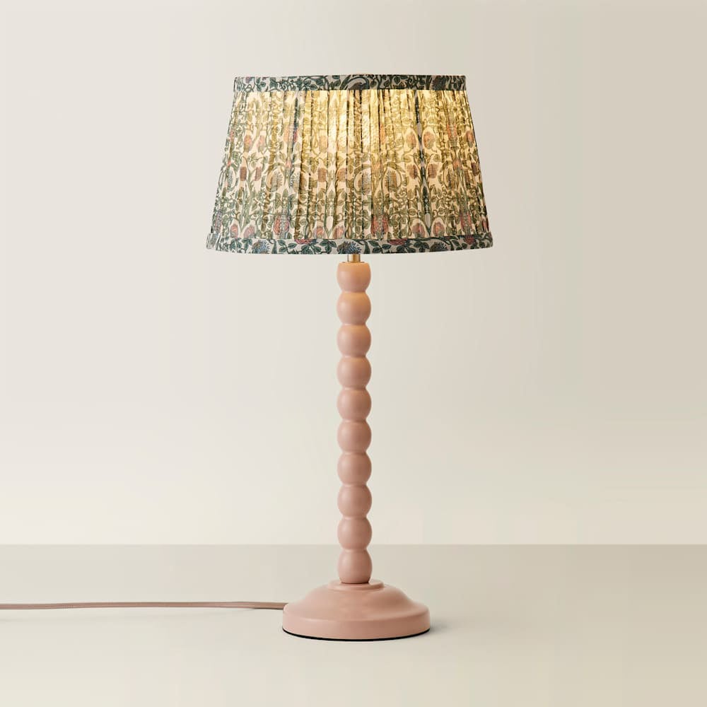 ValueLights Floral Pleated Shade Pastel Pink Bobbin LED Table Lamp with Bulb Image 4