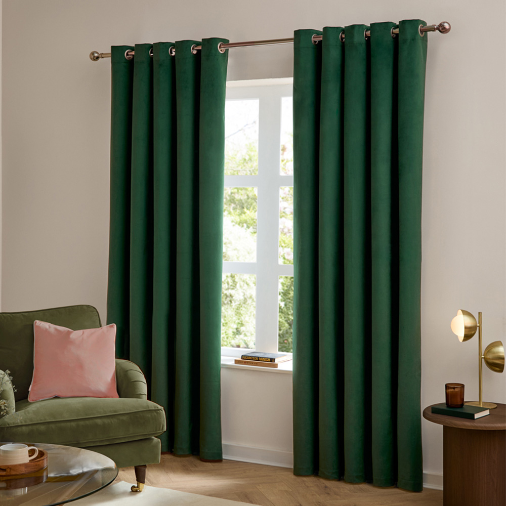 Furn The Ultimate Emerald Velvet Blackout Eyelet Curtains 117 x 183cm Image 1