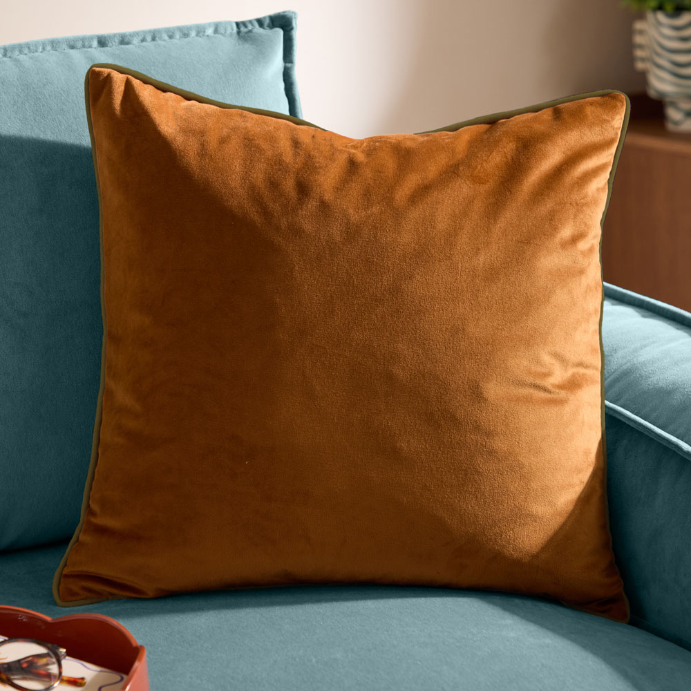 Furn Meridian Ginger and Olive Velvet Cushion 45 x 45cm Image 2